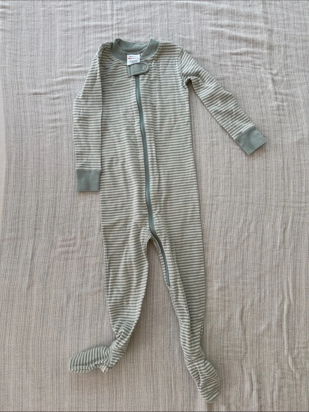 Hanna Andersson Striped Footed Pajama in Sage and Cream